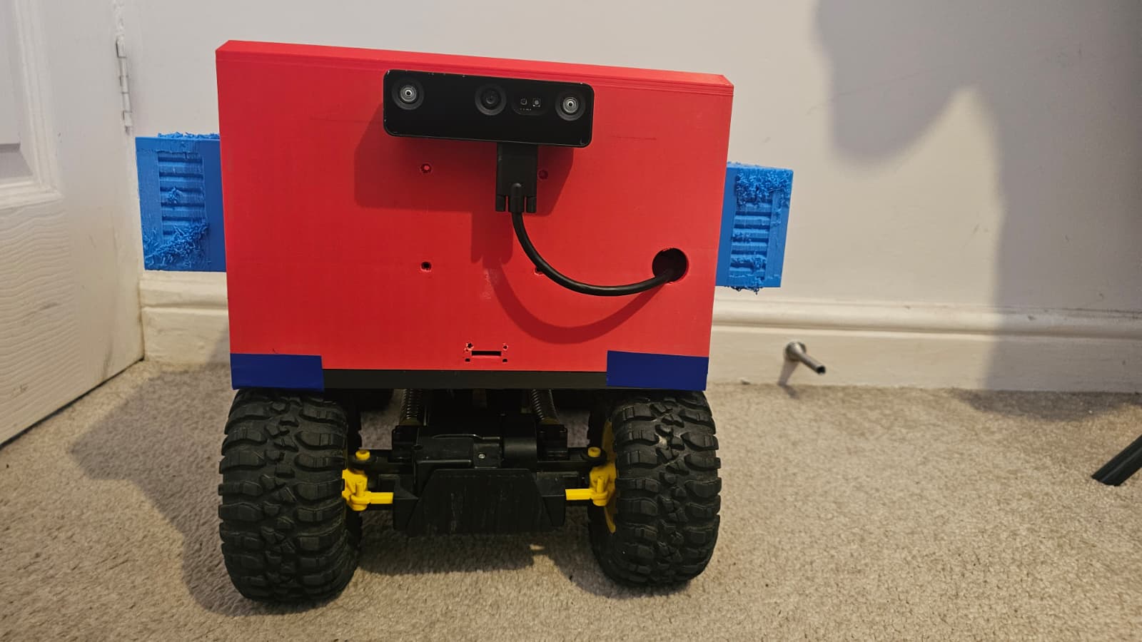 Front view of the Ackermann v2 robot with OAK-D Pro W stereo camera