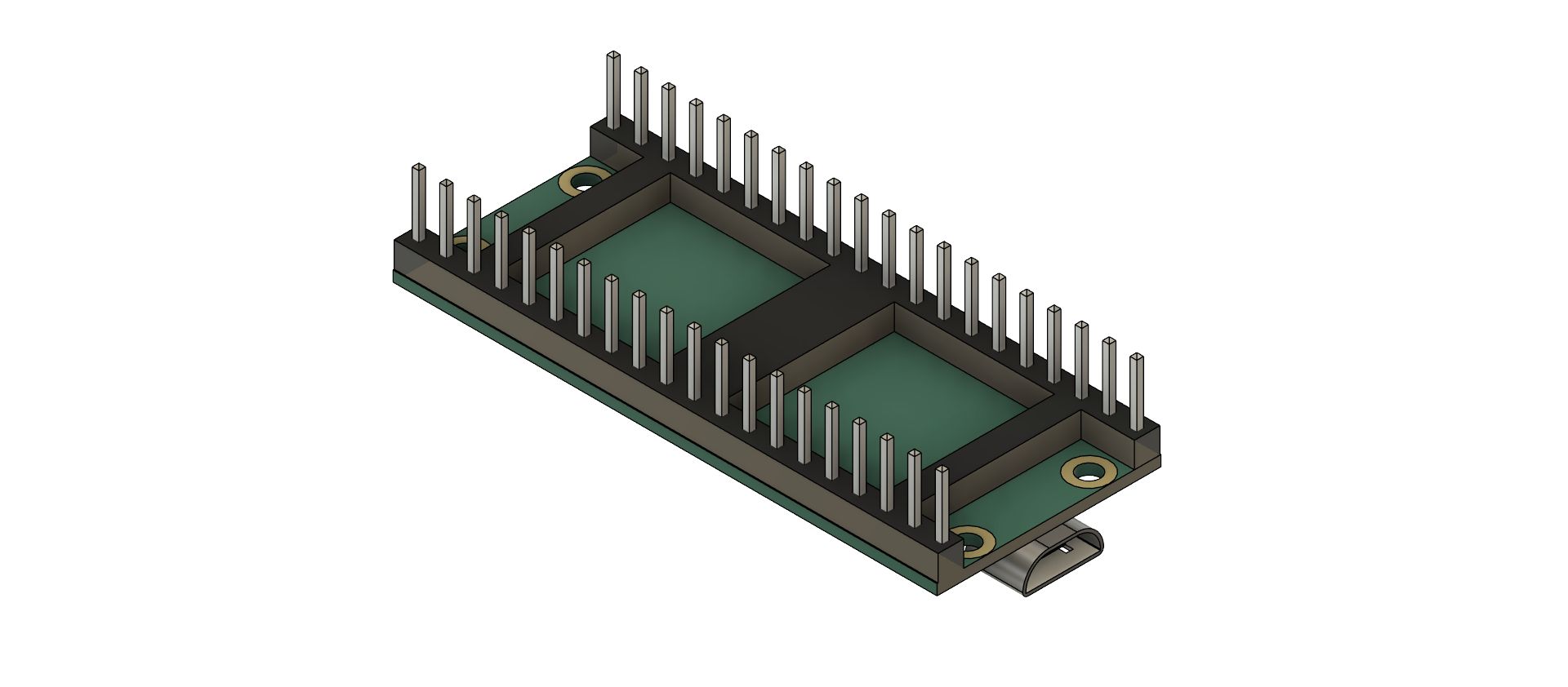 Fusion 360 model of a Raspberry Pi Pico, bottom view