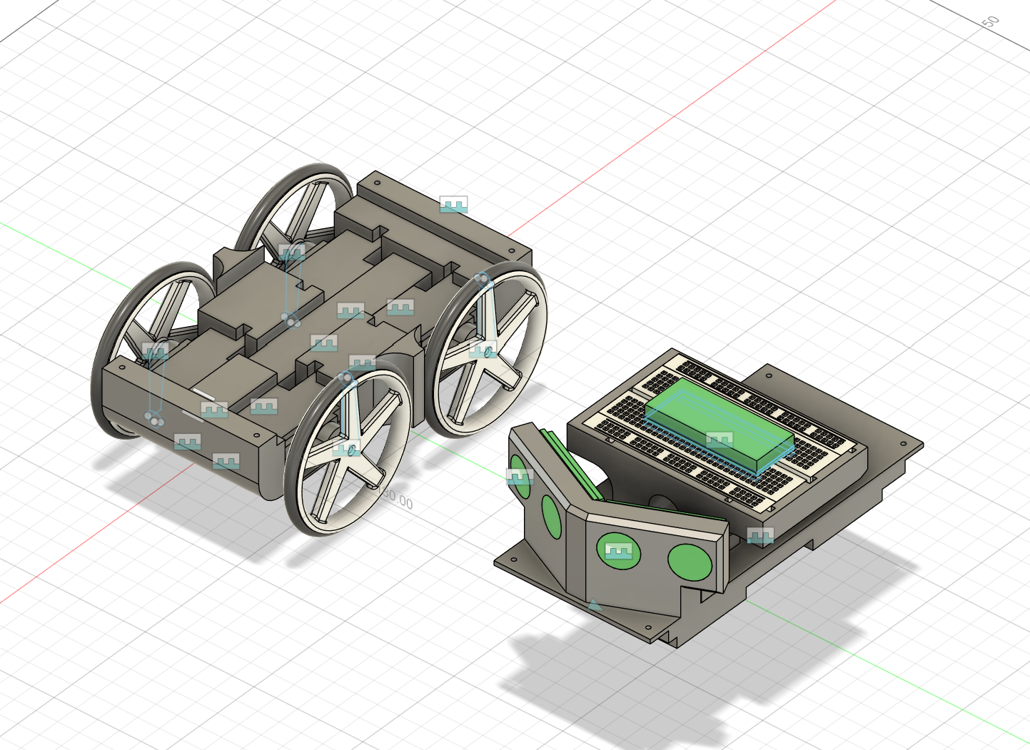 CAD model showing chassis and sensor mount as separate parts